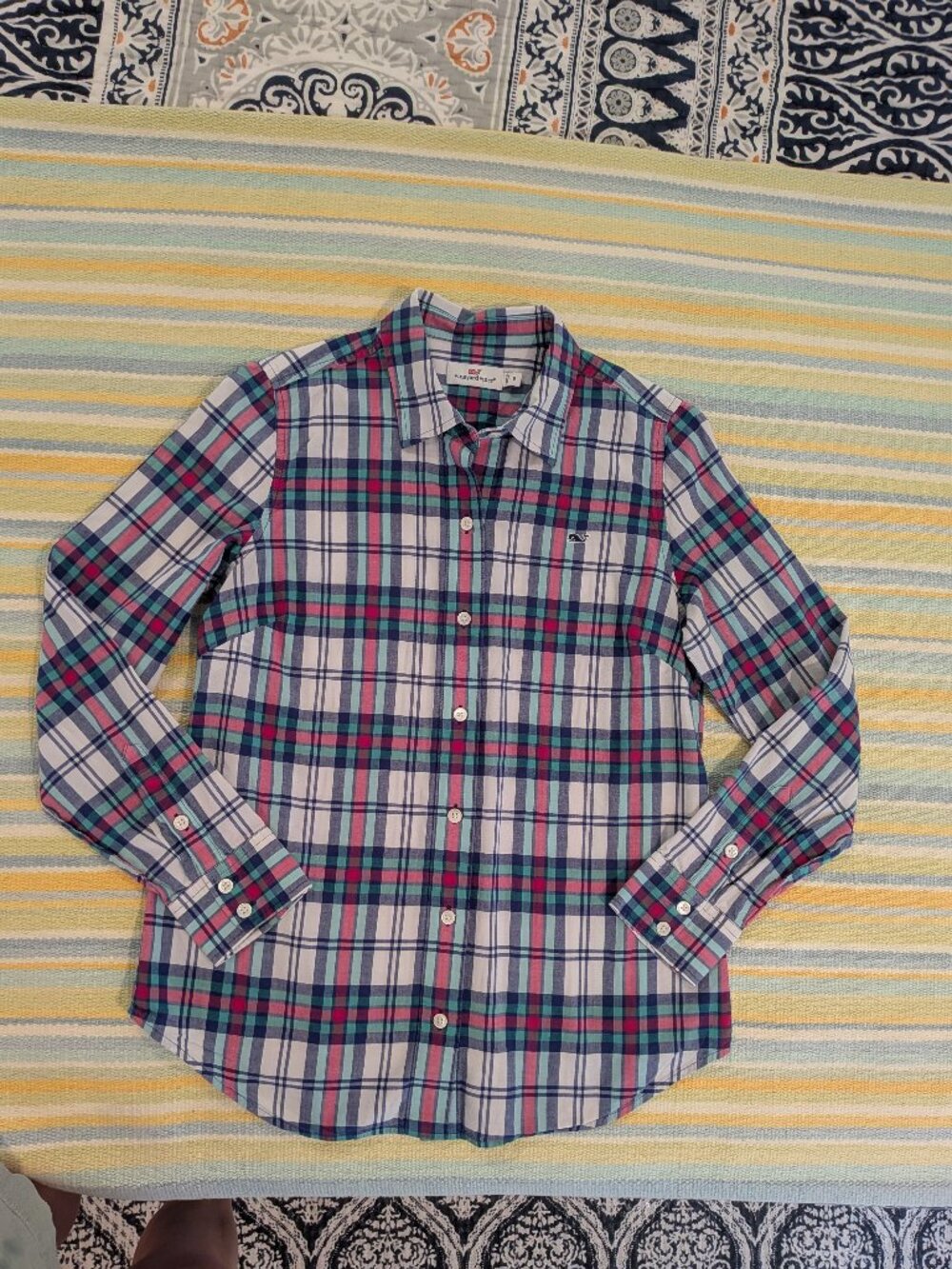 ⭐ Vineyard Vines Size 6 Classic Tartan Long Sleeve Button Up Shirt Preppy Whale